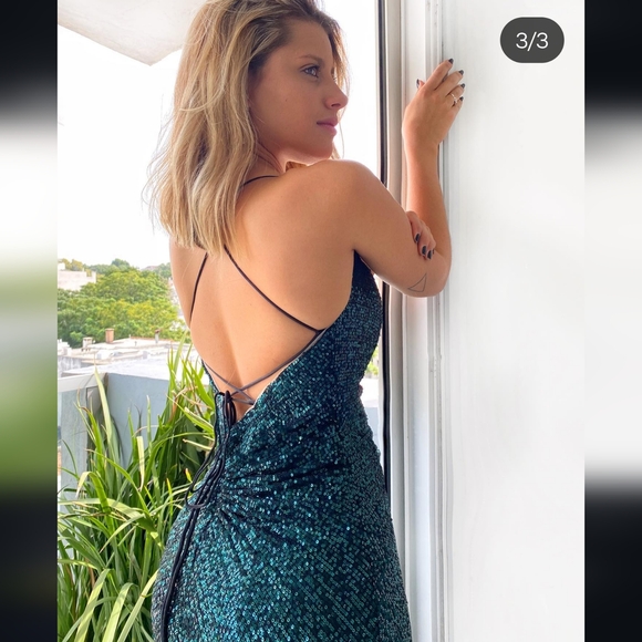 Sequin Gown - Emerald - Picture 4 of 8